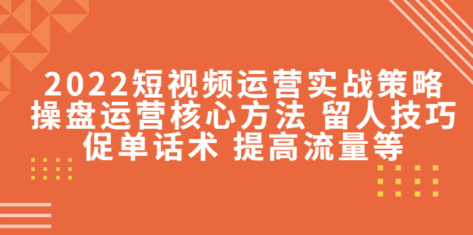 2022短视频运营实战策略：操盘运营核心方法 留人技巧促单话术 提高流量等插图