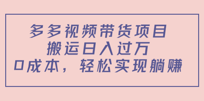 多多视频带货项目，搬运日入过万，0成本，轻松实现躺赚（教程+软件）插图