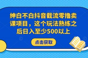 绅白不白抖音截流零撸卖课项目，这个玩法熟练之后日入至少500以上