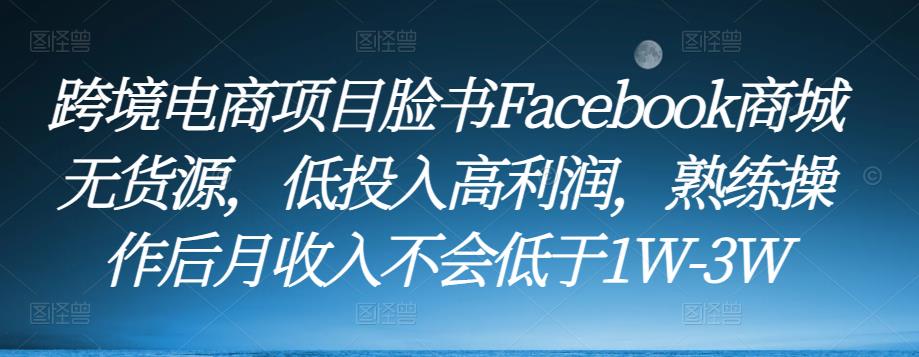 跨境电商项目脸书Facebook商城无货源，低投入高利润，熟练操作后月收入不会低于1W-3W