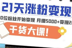 21天精准涨粉变现干货大课：从10位粉丝开始变现月增5000+变现20w+