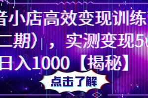 抖音小店高效变现训练营（第二期），实测变现5w，日入1000【揭秘】