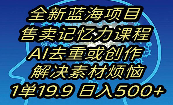 蓝海项目记忆力提升，AI去重，一单19.9日入500+