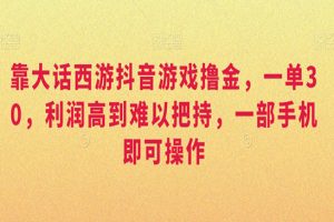 靠大话西游抖音游戏撸金，一单30，利润高到难以把持，一部手机即可操作，日入3000+