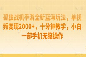 孤独战机手游全新蓝海玩法，单视频变现2000+，十分钟教学，小白一部手机无脑操作