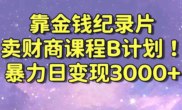 靠金钱纪录片卖财商课程B计划！暴力日变现3000+，喂饭式干货教程！