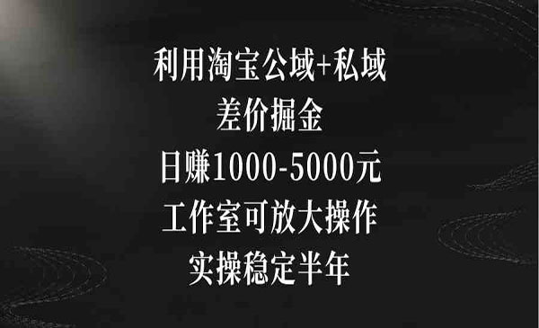 利用淘宝公域+私域差价掘金，日赚1000-5000元，工作室可放大操作，实操稳定