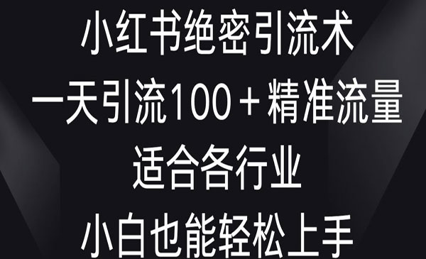 小红书绝密引流术，一天引流100+精准流量，适合各个行业，小白也能轻松上手