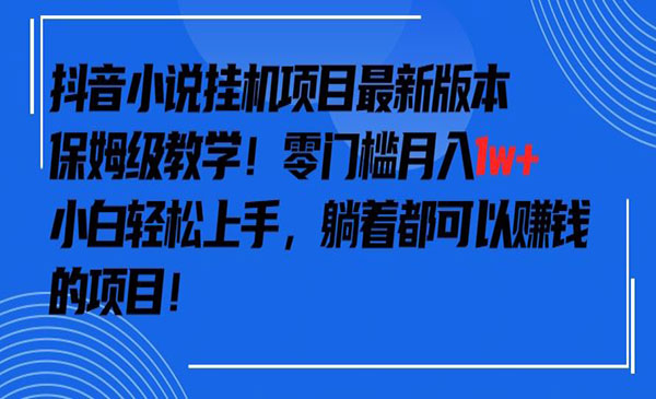 抖音最新小说挂机项目，保姆级教学，零成本月入1w+，小白轻松上手