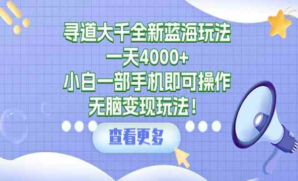 寻道大千全新蓝海玩法，一天4000+，小白一部手机即可操作，无脑变现玩法！