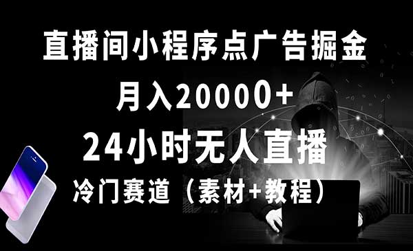 24小时无人直播小程序点广告掘金， 月入20000+，冷门赛道