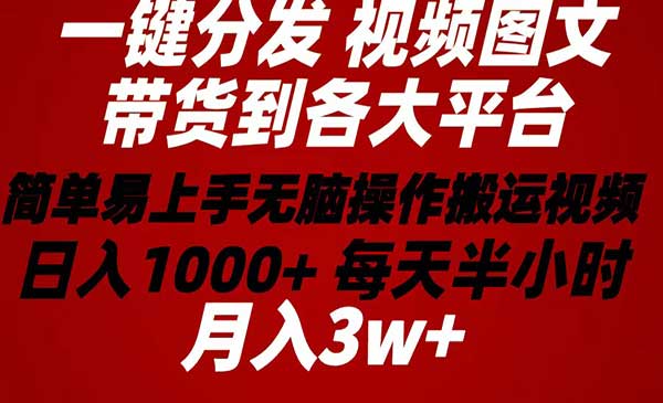 2024年 一键分发带货图文视频 简单易上手 无脑赚收益 每天半小时日入1000+