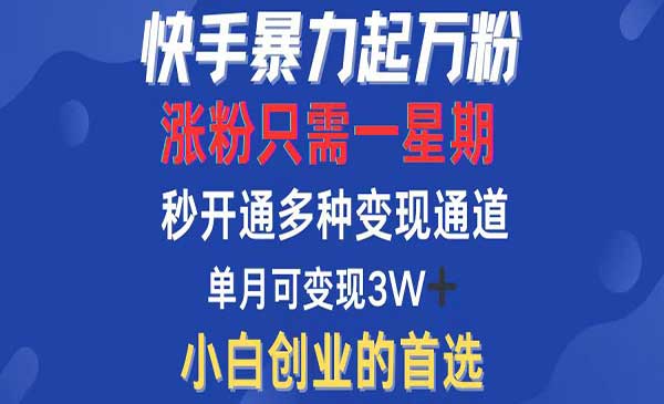 快手暴力起万粉，涨粉只需一星期，多种变现模式，直接秒开万合，小白创业的首选