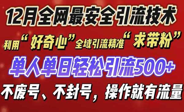 12 月份全网最安全引流创业粉技术来袭，不封号不废号，有操作就有流量